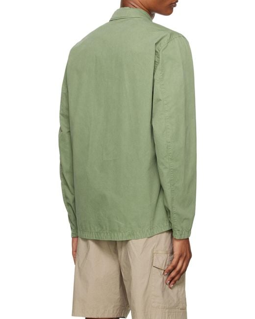 Stone Island Green Logo-Patch Shirt Jacket for men
