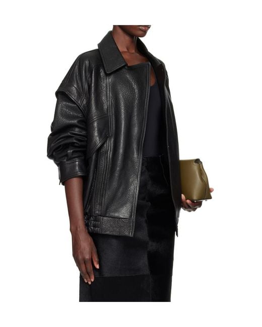 Nour Hammour Black Collared Leather Jacket