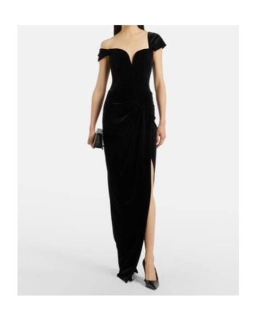 Alex Perry Black Asymmetric Velvet Bustier Gown