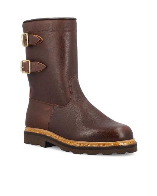 Paraboot Brown Double-Buckled Round Toe Boots for men