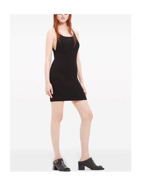 Courreges Black Short Ribbed Knit Dress With Buckle Detail