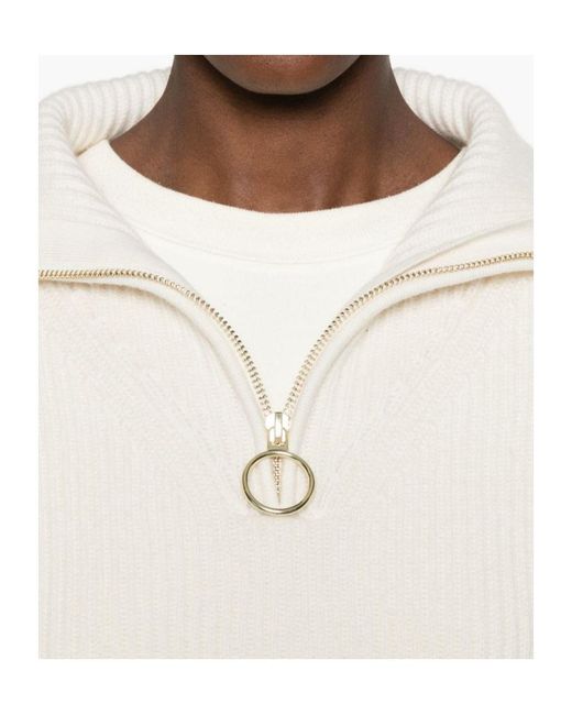 Forte_forte White Ribbed-Knit Half-Zip Sweater