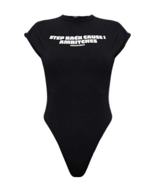 DSquared² Black Neck Tie Printed Bodysuit