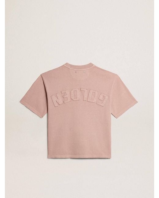 Golden Goose Deluxe Brand Pink Logo Detailed Crewneck T-Shirt