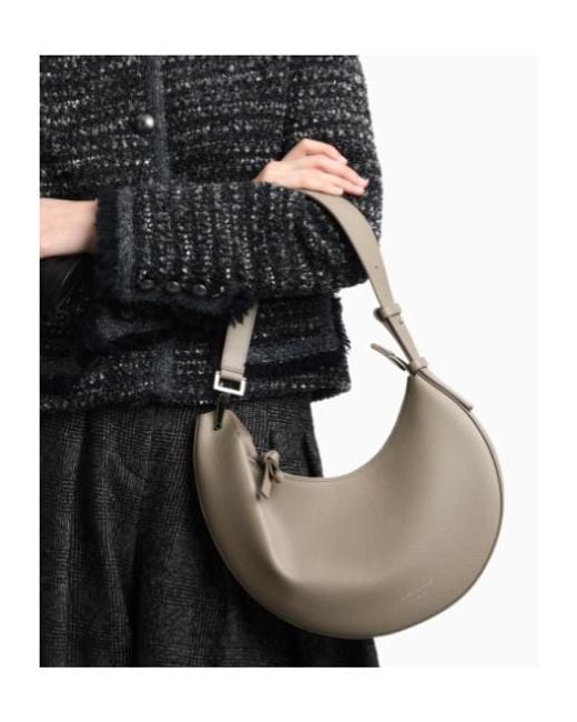 Emporio Armani Gray Grained-Leather Shoulder Bag