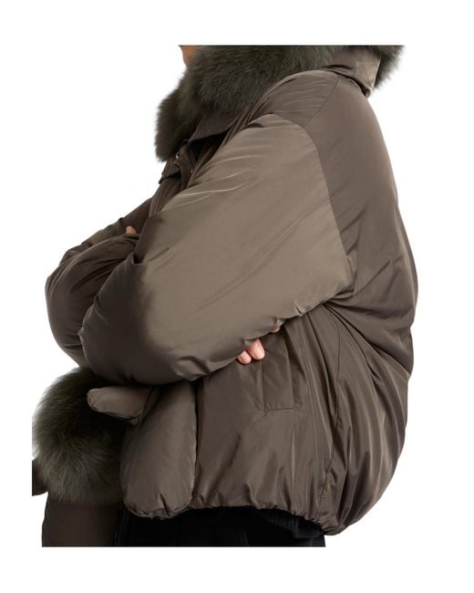 Yves Salomon Black Short Technical Fabric Down Jacket With A Detachable Fox Fur Collar