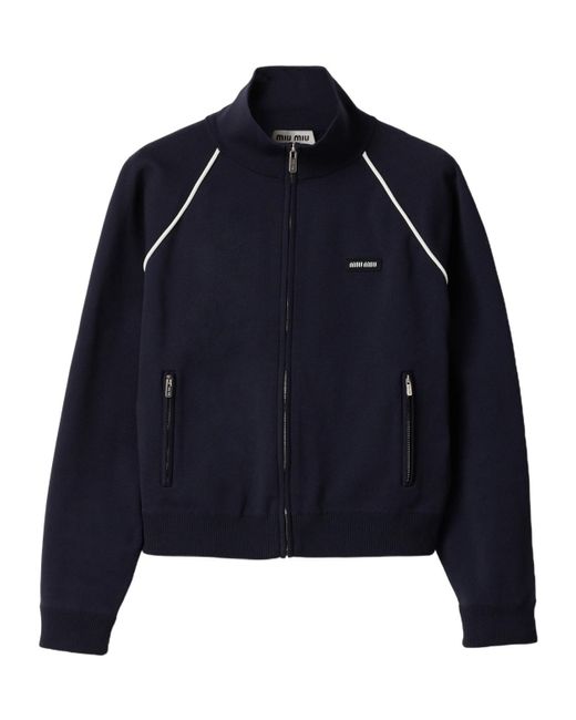 Miu Miu Blue Technical Yarn Zipper Cardigan