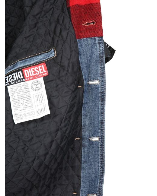 DIESEL Gray Checked Panel Denim Jacket for men