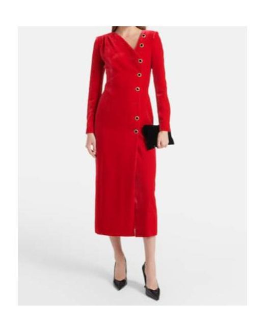 Alessandra Rich Red Velvet Midi Dress