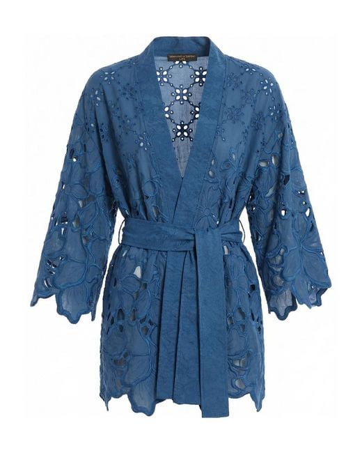 Ermanno Scervino Blue Long-Sleeved Tie-Waist Cardigan