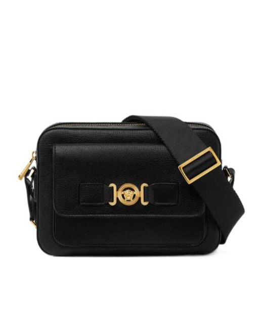 Versace Black Logo-Printed Zipped Crossbody Bag for men