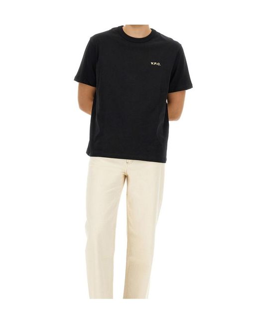 A.P.C. Blue Flocked Logo Crewneck T-Shirt for men