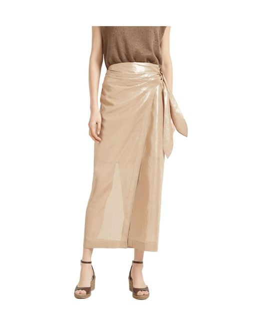 Brunello Cucinelli Natural Wrap Midi Skirt