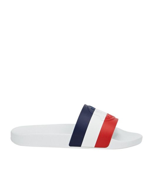 Moncler White Basile Striped Rubber Sliders for men