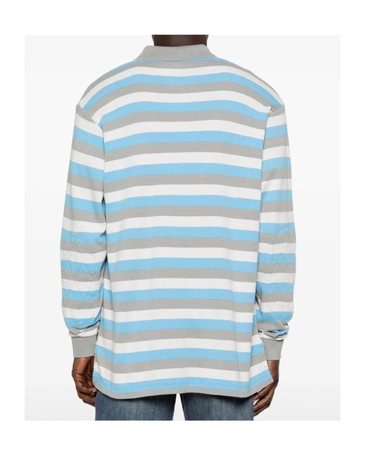 ERL Blue Striped Long Sleeve Polo Knitted Top for men