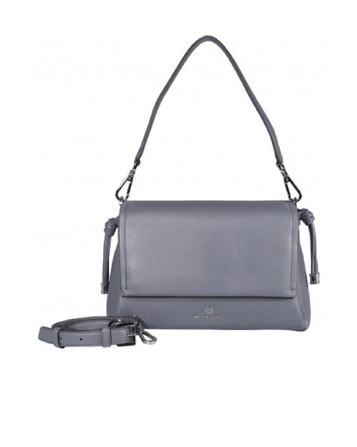 Michael Kors Gray Logo-Plaque Leather Shoulder Bag