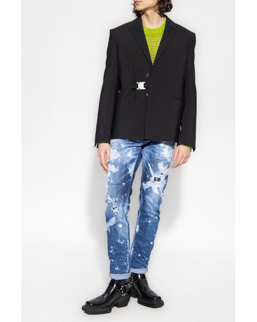 DSquared² Blue Paint-Splatter Distressed Straight-Leg Jeans for men