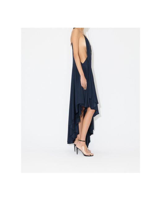 Alaïa Blue Matte Jersey Asymmetrical Slip Dress