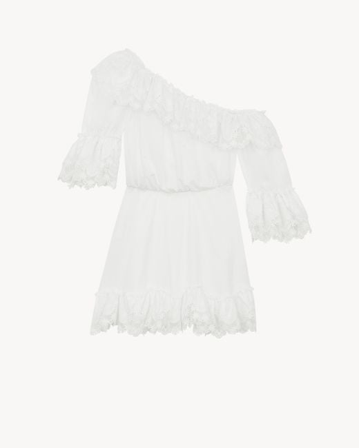 Saint Laurent White Ruffled Dress