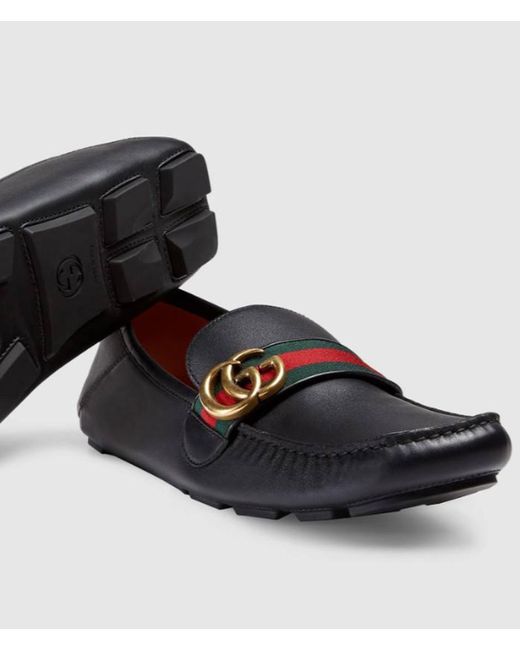 Gucci Black Leather Driver With Web for men