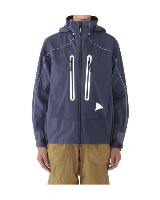 And Wander Blue Zip Pocket Hooded Jacket for men