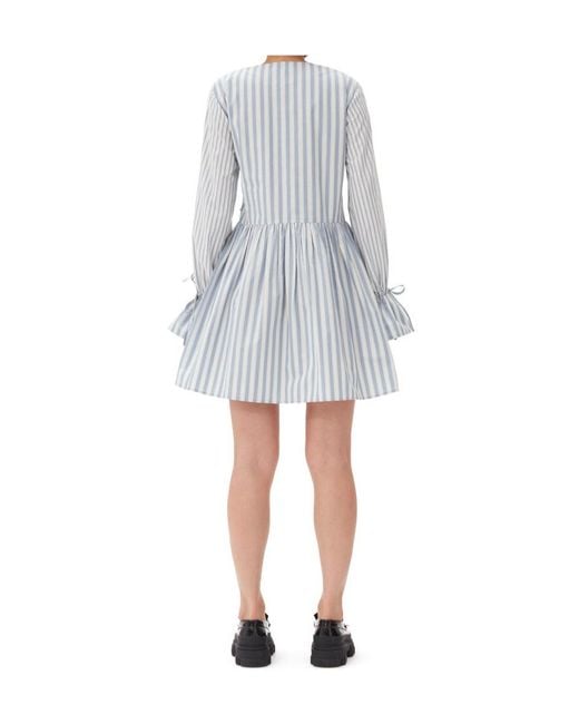 Ganni White Stripe Cotton Mini Wrap Dress