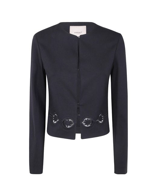 Twinset Blue Embroidered Cropped Jacket