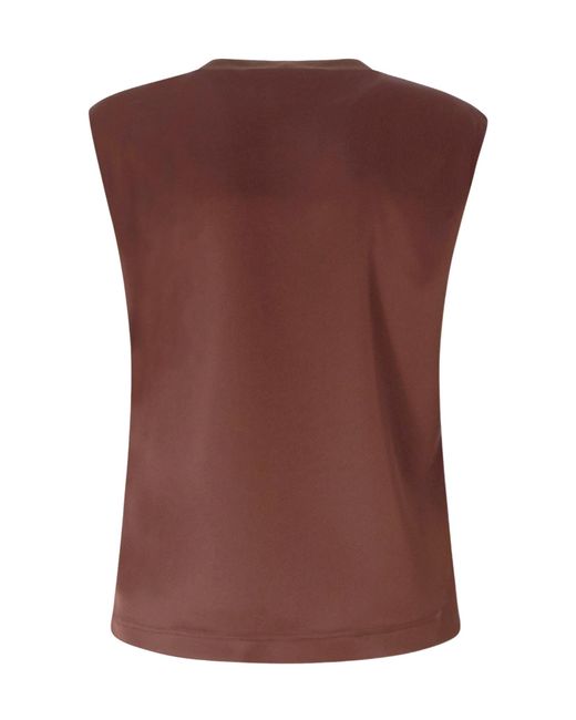 Pinko Brown Draped Padded-Shoulder Top