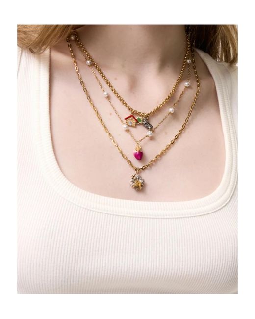 Burberry White Multi-Layered Charm Necklace