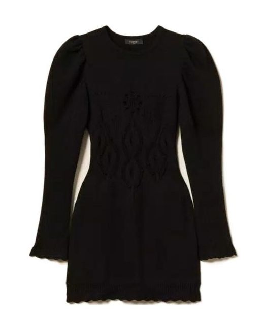 Twinset Black Crochet-Knit Mini Dress