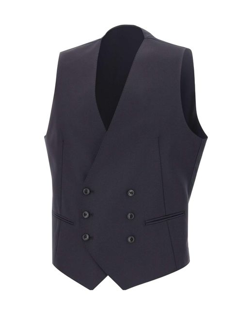 Tagliatore Blue Double-Breasted Waistcoat for men