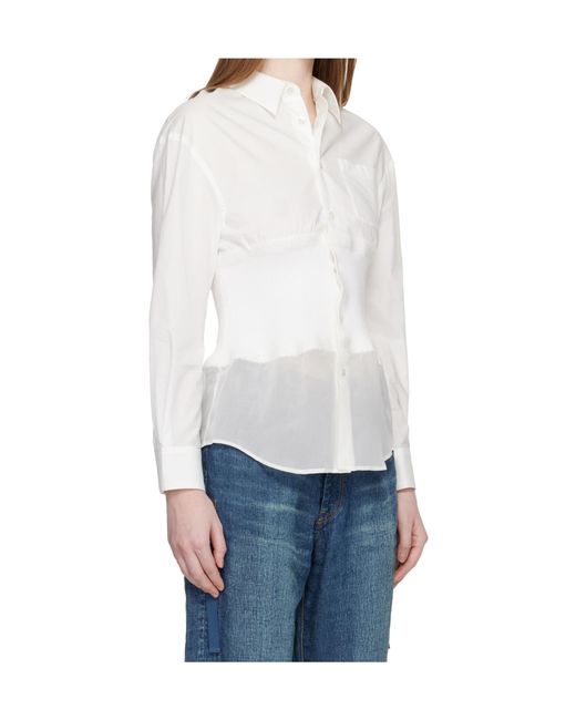 Undercover White Knitted Patchwork Long-Sleeved Shirt