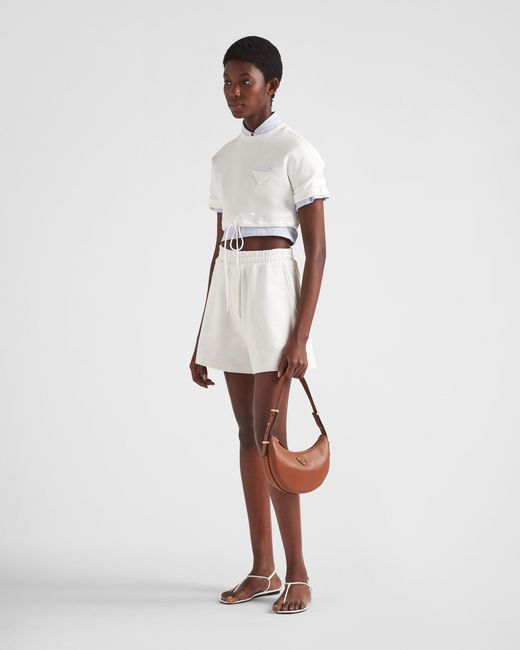 Prada White Cropped Cotton Fleece T-Shirt