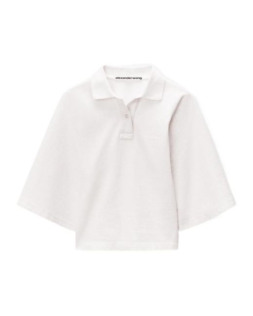 Alexander Wang White Draped Sleeve Fitted Polo