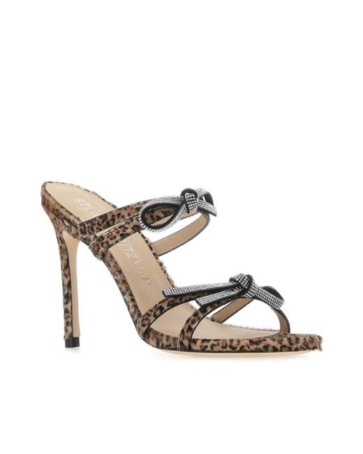 Stuart Weitzman Metallic Bow Detailed Slip-On Mules