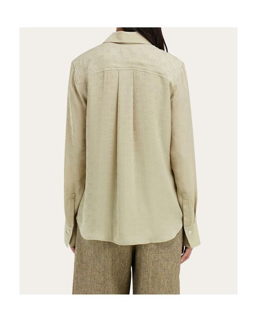 Ferragamo Natural Ferragamo Monogram Silk Shirt
