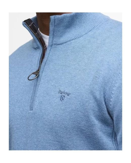Barbour Blue Half-Zip Knitted Jumper for men