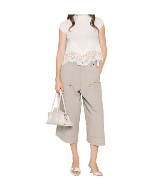 Ermanno Scervino White Lace-Trim Short-Sleeve Top