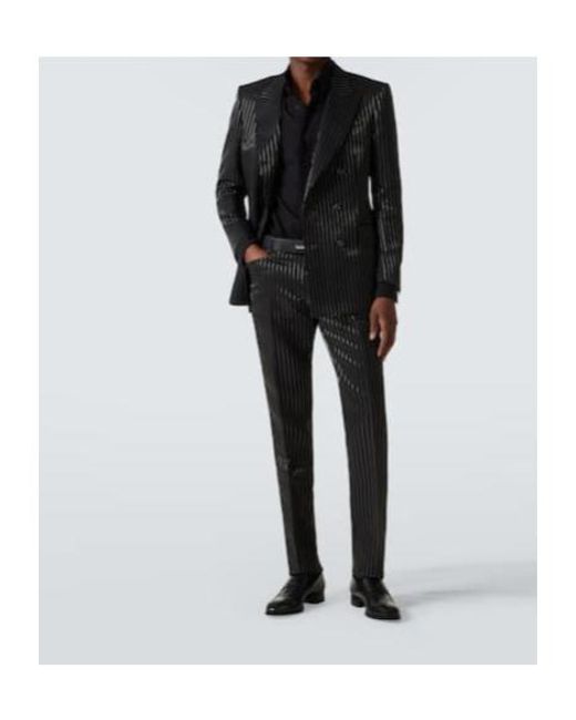Tom Ford Black Dylan Striped Wool And Silk Suit Pants for men
