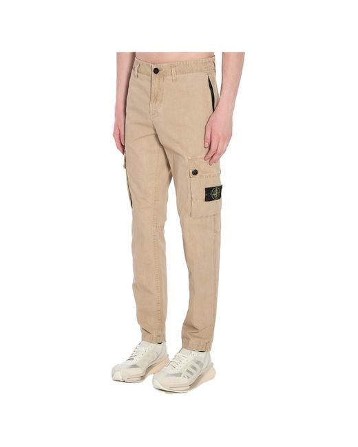 Stone Island Natural Brushed Old Effect Slim Fit Cargo Trousers for men