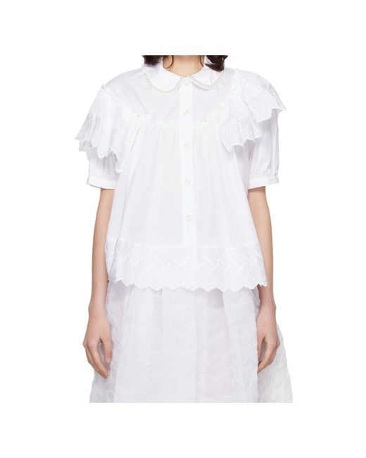 Simone Rocha White Puff Sleeve Ruffle Shirt