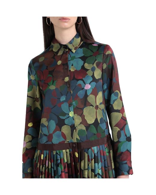 MAX&Co. Blue Flower Printed Shirt Dress