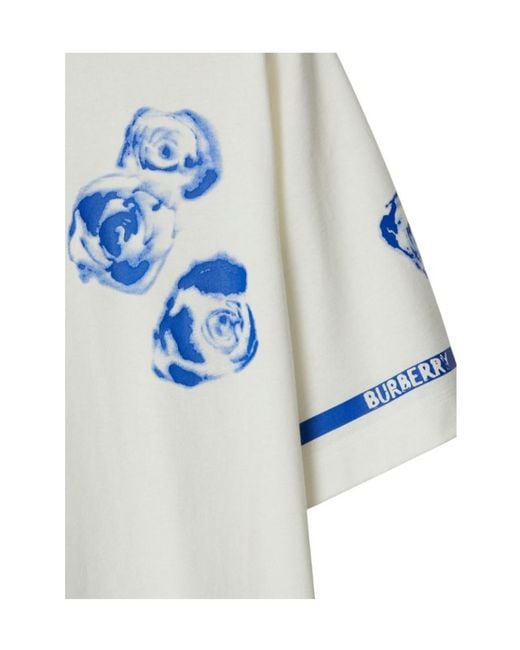 Burberry White Floral Printed Crewneck T-Shirt