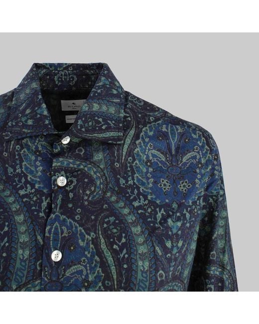 Etro Blue Paisley-Pattern Buttoned Shirt for men