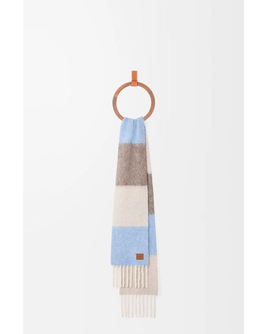 Loewe White Logo Patch Striped Fringed Scarf