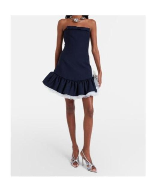 ShuShu/Tong Blue Bow-Detail Ruffled Wool Minidress