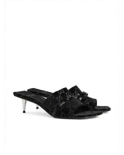 Gucci Black Gg-Jacquard Velvet Mules