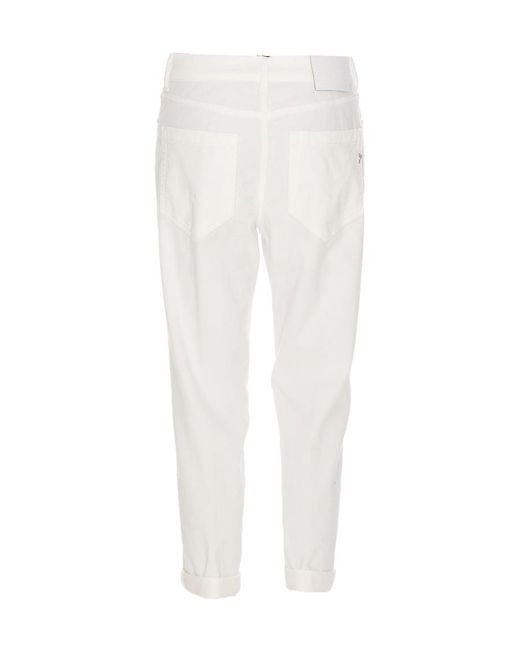 Dondup White Mid-Rise Cropped Corduroy Trousers