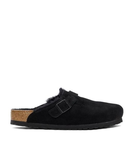 Birkenstock Black Boston 'Mink' Shearling Mules