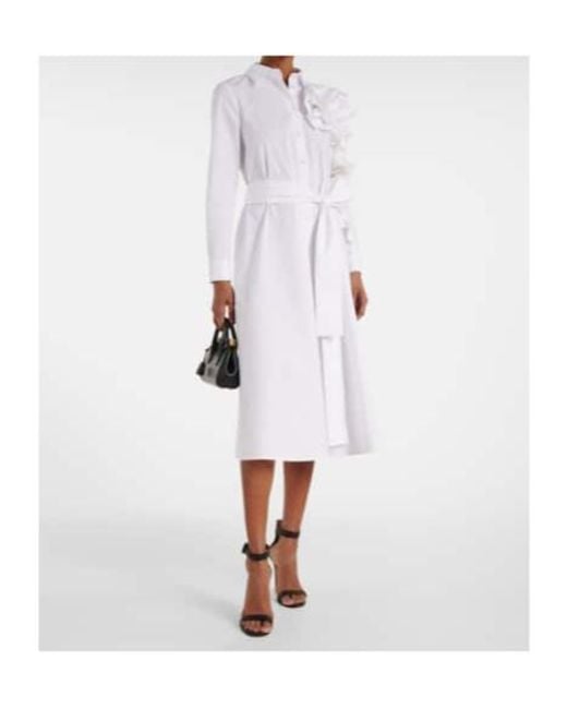Carolina Herrera White Floral-Applique Poplin Shirtdress